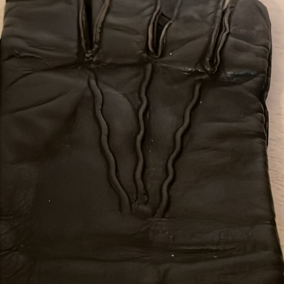 Vintage Marquette black leather rabbit fur lined gloves medium - Picture 2 of 7